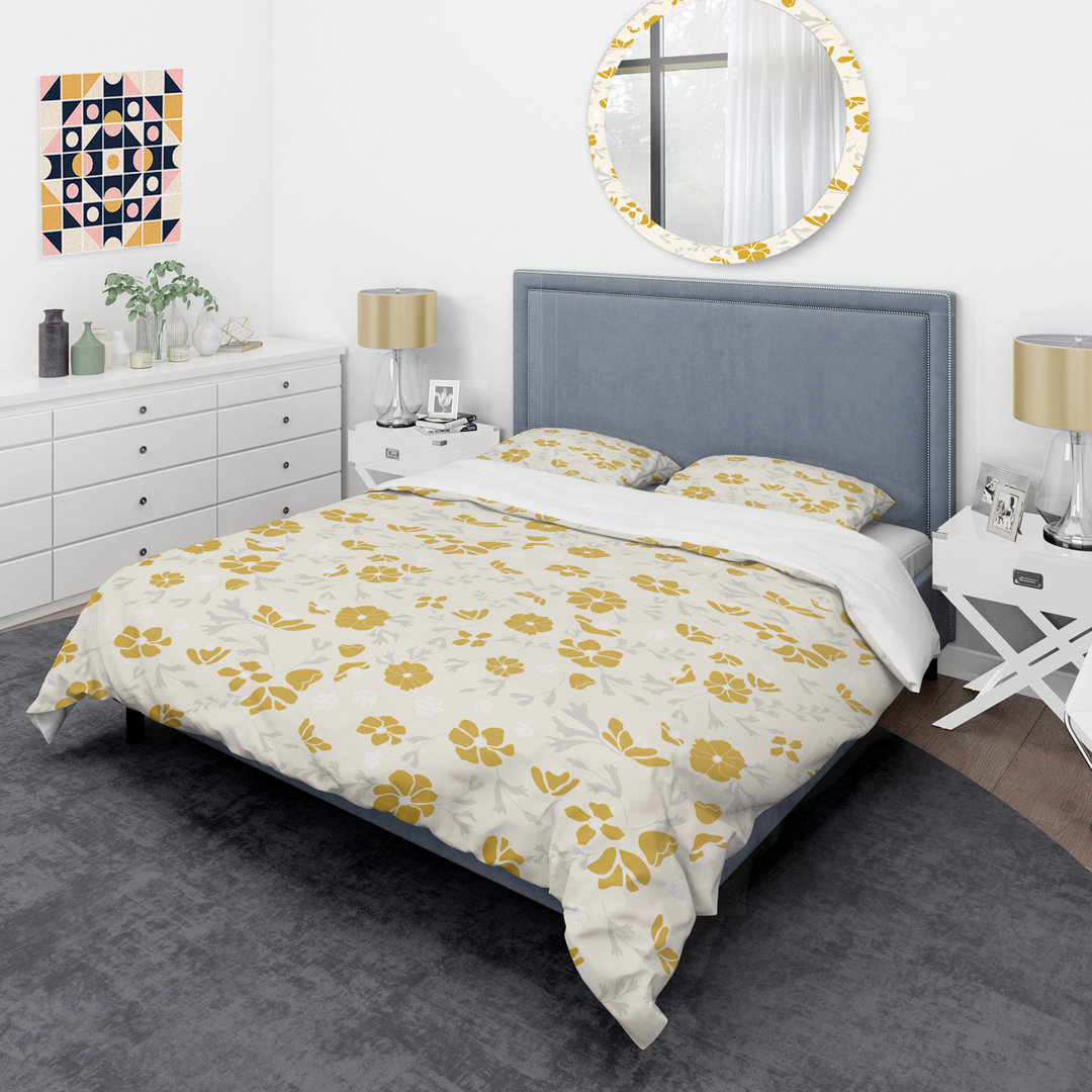 Retro Hand drawn Poppies III - Vintage Abstract Duvet Cover Set - Microfiber Polyester Design Art 