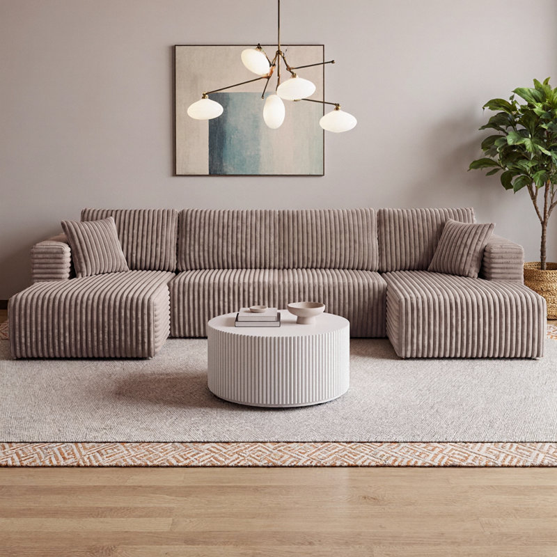 Canapé modulaire en U en forme de U, canapé en velours côtelé compressé de 130 po, canapé-lit minimaliste moderne pour le salon et la chambre à coucher, canapé en mousse moelleuse à 4 places, peu encombrant, aucun assemblage requis