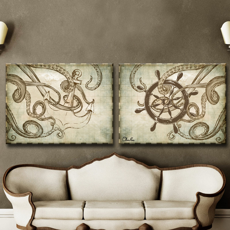 « sea anchor & shipment », ensemble de 2 reproductions d’art sur toiles tendues, H 20 po x l 60 po x P 1,5 po