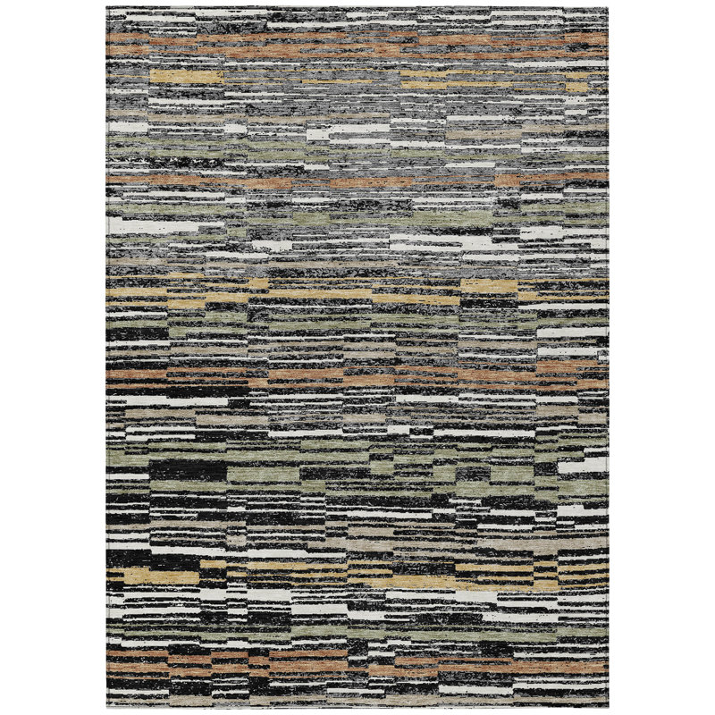 Machine Washable Indoor/Outdoor Chantille ACN2908 Striped Rug, 5' x 7'6", Black