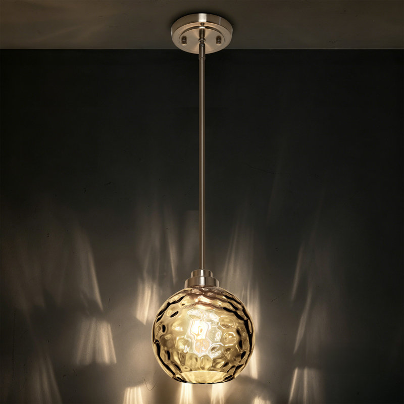 Luminaire suspendu 1 lumière en verre martelé gris fumé sphérique moderne nickel brossé, Hammered
