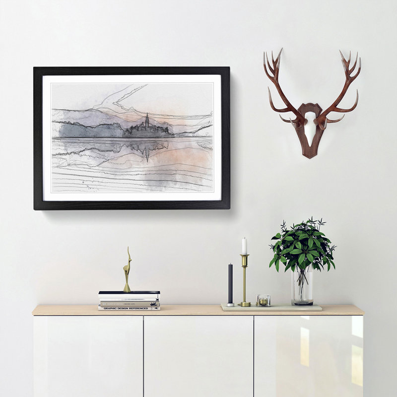 Wintertime at Lake Bled in Slovenia in Abstract - Picture Frame Graphic Art Print, 35cm H x 50cm W x 2cm D, Black
