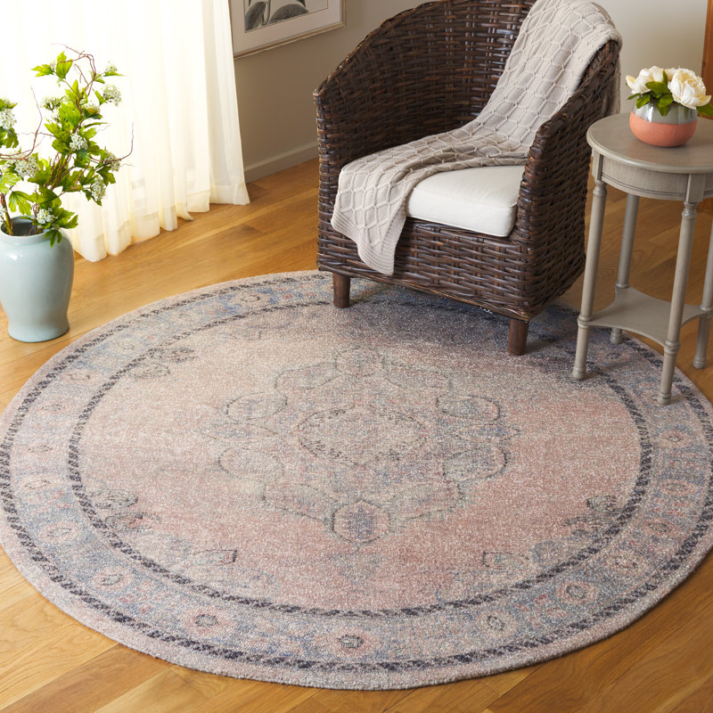 Amabile Vintage Hand Tufted Pet Yarn/Cotton Oriental Rug in Gray/Beige, Round 6'