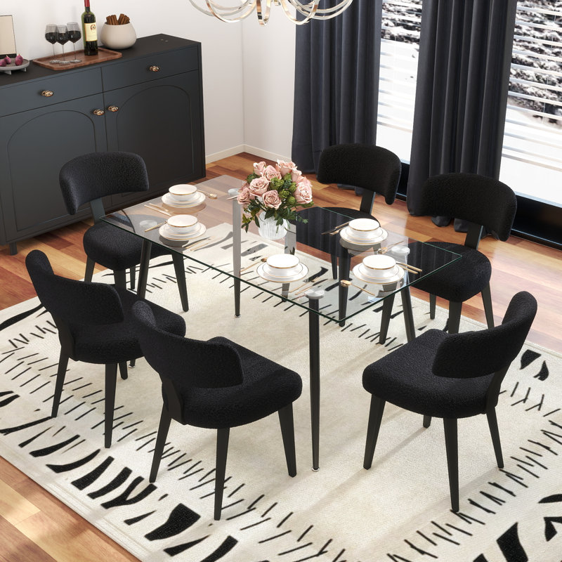 Ensemble de tables de salle à manger Modern Modern, 7 Pieces: Table, 6 Chairs, Black, Black