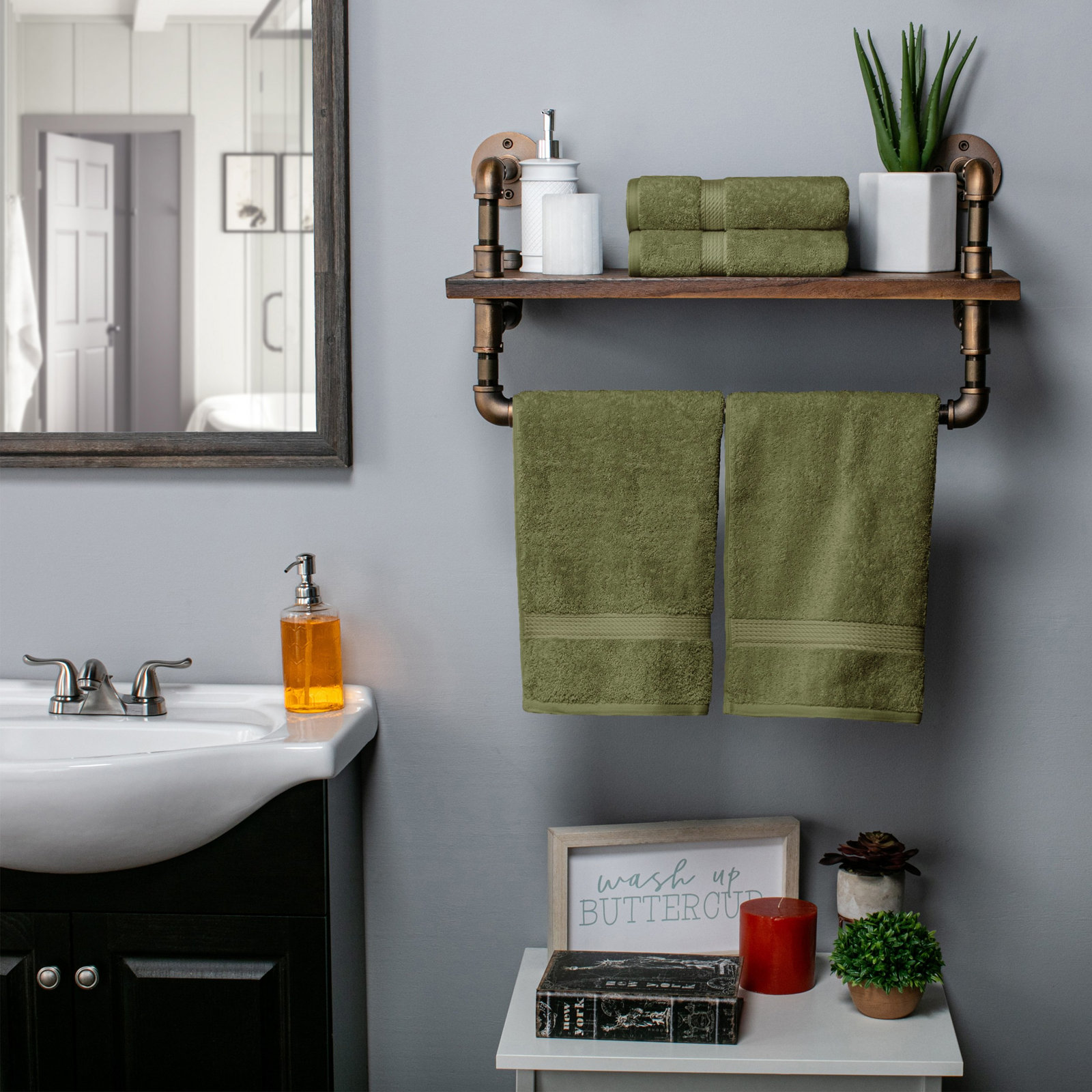 Egyptian Cotton Hand Towels, Forest Green