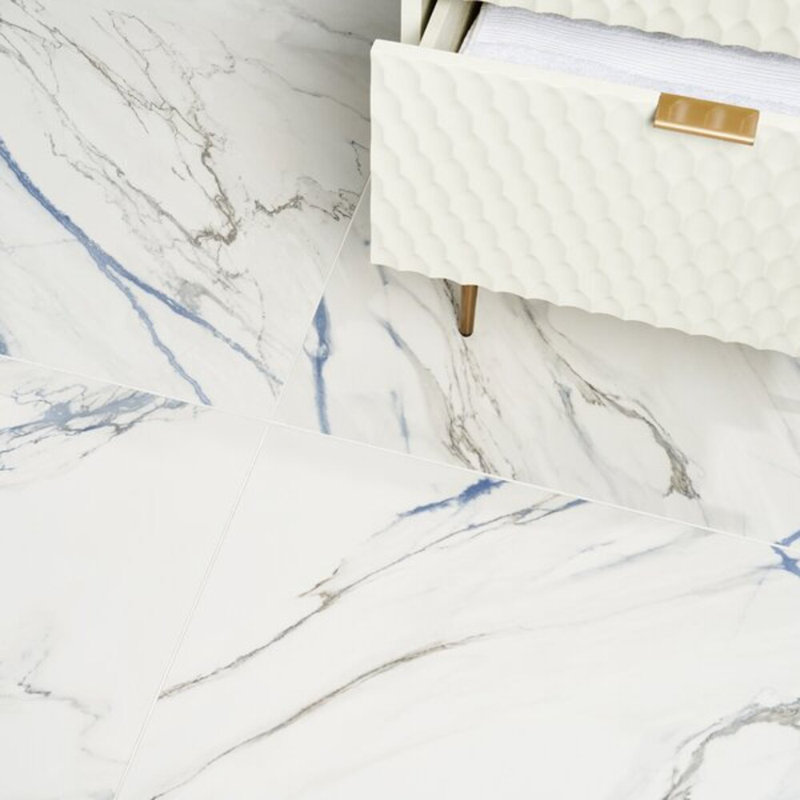 Calacatta Azur 24X24 Matte Porcelain Tile, Blue/White/Gray