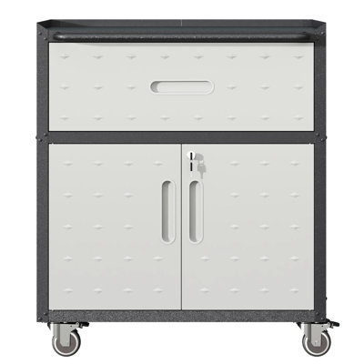 Metal Rolling Garage Cabinet With Locking Door - 28.89"W X 16.08"D 34.14"H, 1 Drawer, Black And Grey, Heavy-Duty Storage Mobile Tool 2 Doors, Grey Unit