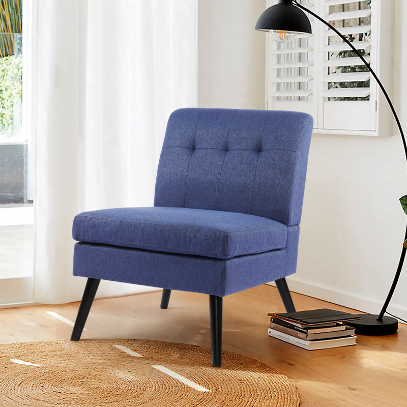 Fauteuil de chambre large Kamna, Mélange de polyester bleu