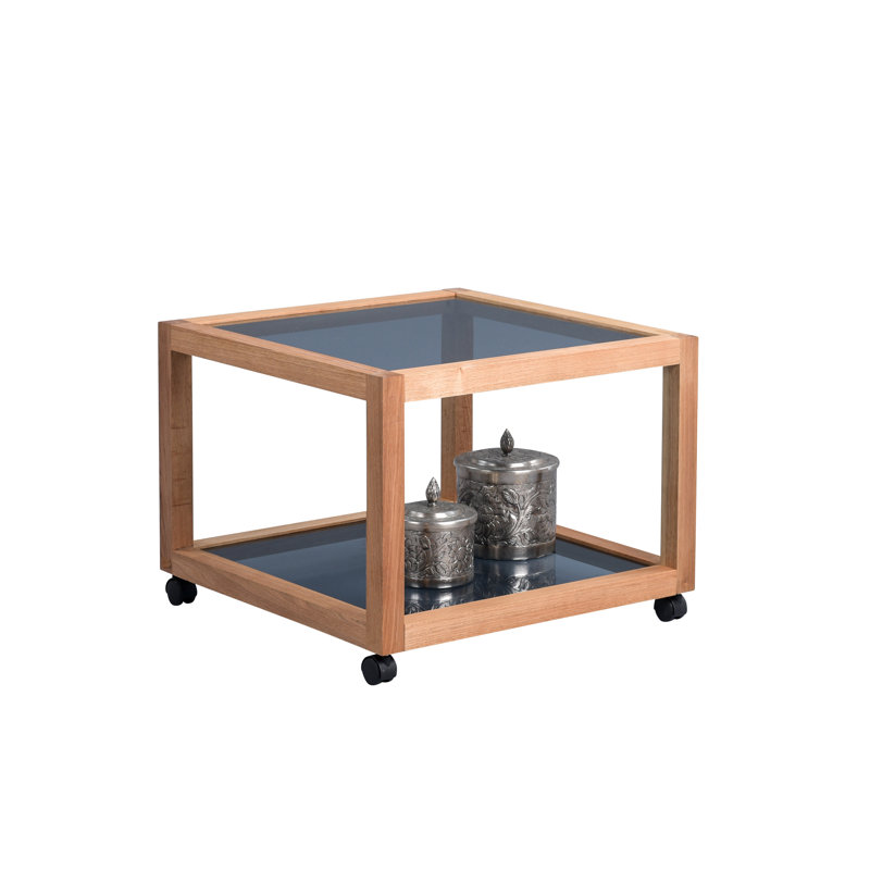 Cuellar Glass Top End Table, 45cm H x 78cm L x 78cm W
