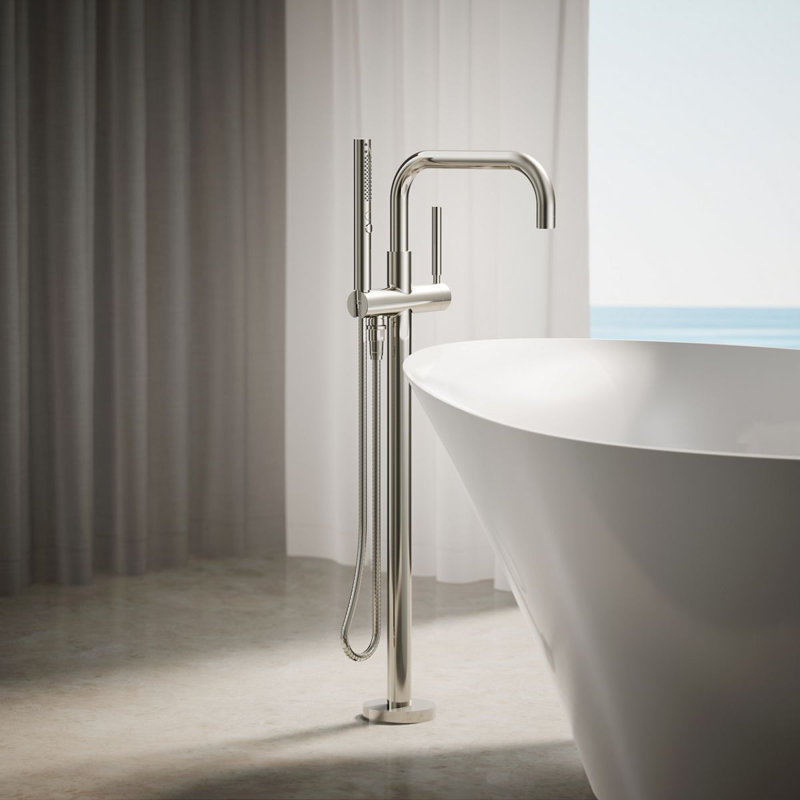 Purist® Floor-Mount Bath Filler Trim with Handshower, Vibrant Polished Nickel