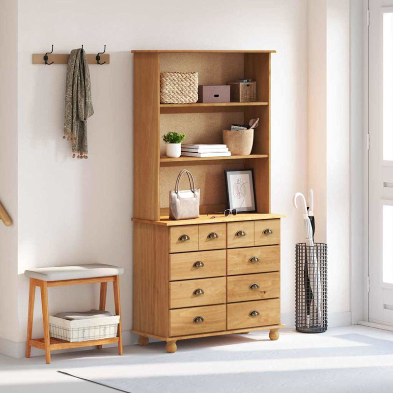 Hutch With Drawer 91 X 40 X 184 Cm Solid Pine Wood, White