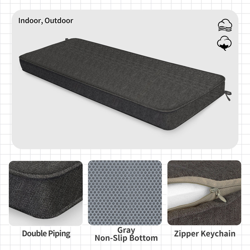 1'' H Customizable Bench Cushion For Indoor/Outdoor Furniture/Chair/Window Seat, Premium 75D High-Resilience Foam_4, Gray