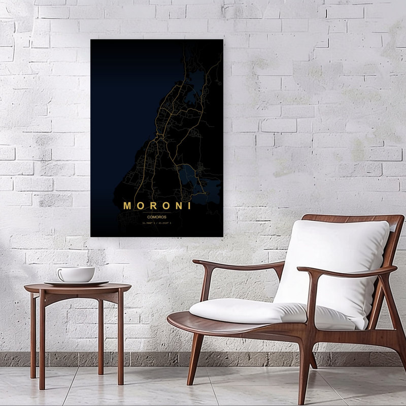 Moroni Night Map Abstract Minimalist Modern City Coastal Wall Art Print 1 Piece Wrapped Canvas Wall Art