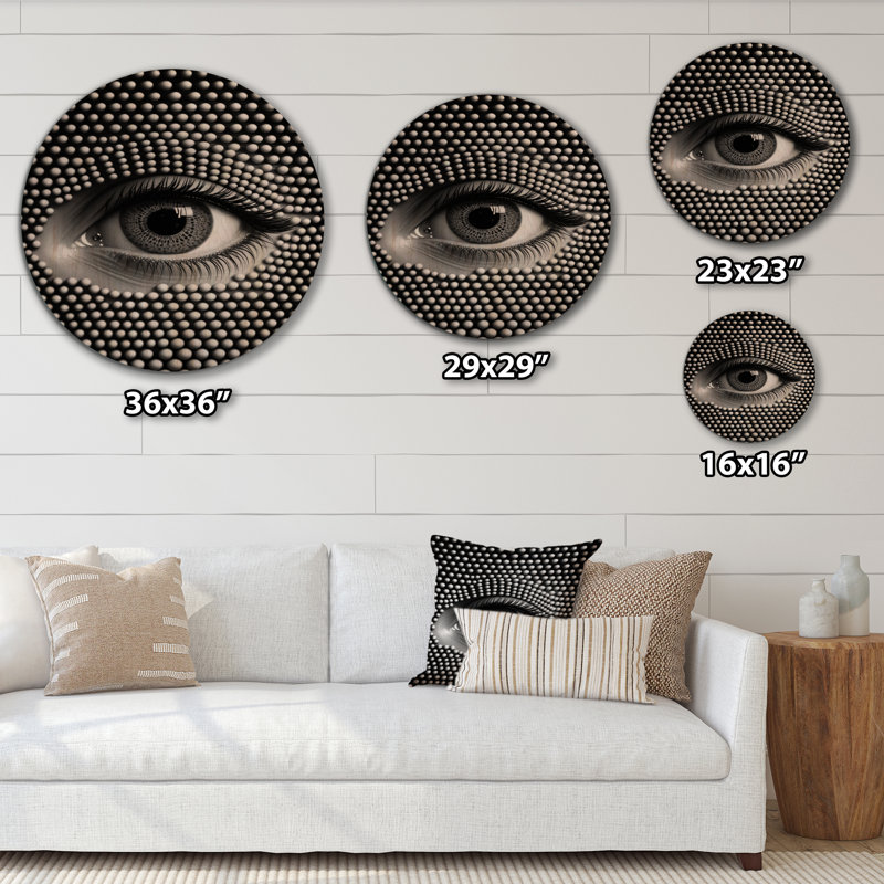 «Eye in Circular Infinity II», art mural moderne en bois géométrique - bois de pin naturel, H 29 po x l 29 po x P 1 po