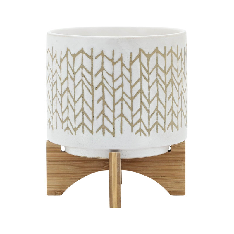 Jardinière en céramique beige de 8 po avec support