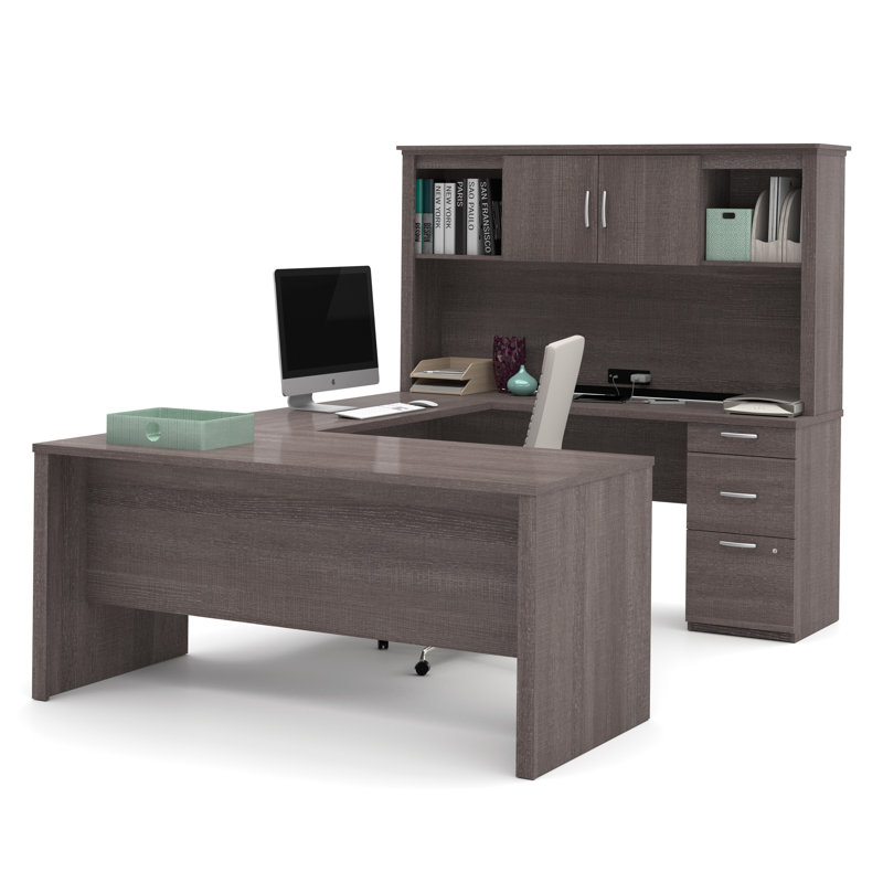 Bestar Logan U-Shaped Executive Desk - Bark Grey