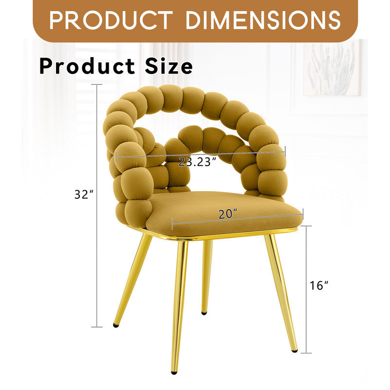 Ensemble de 2 chaises de salle à manger en velours avec dossier capitonné et pieds dorés, chaises d'appoint rembourrées modernes pour la salle à manger, la cuisine ou le coin-repas