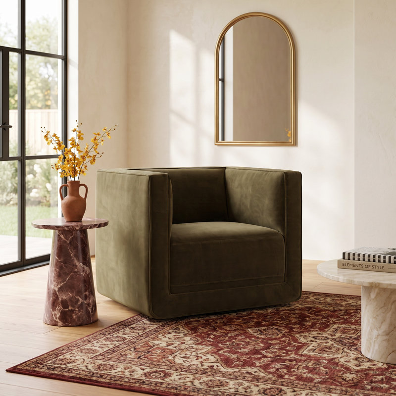 Gigi Upholstered Swivel Accent Chair, Surrey Olive Velvet