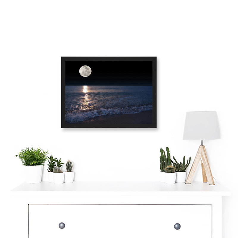 Full Moon Sea Tide Beach At Night Photo - Single Picture Frame Print