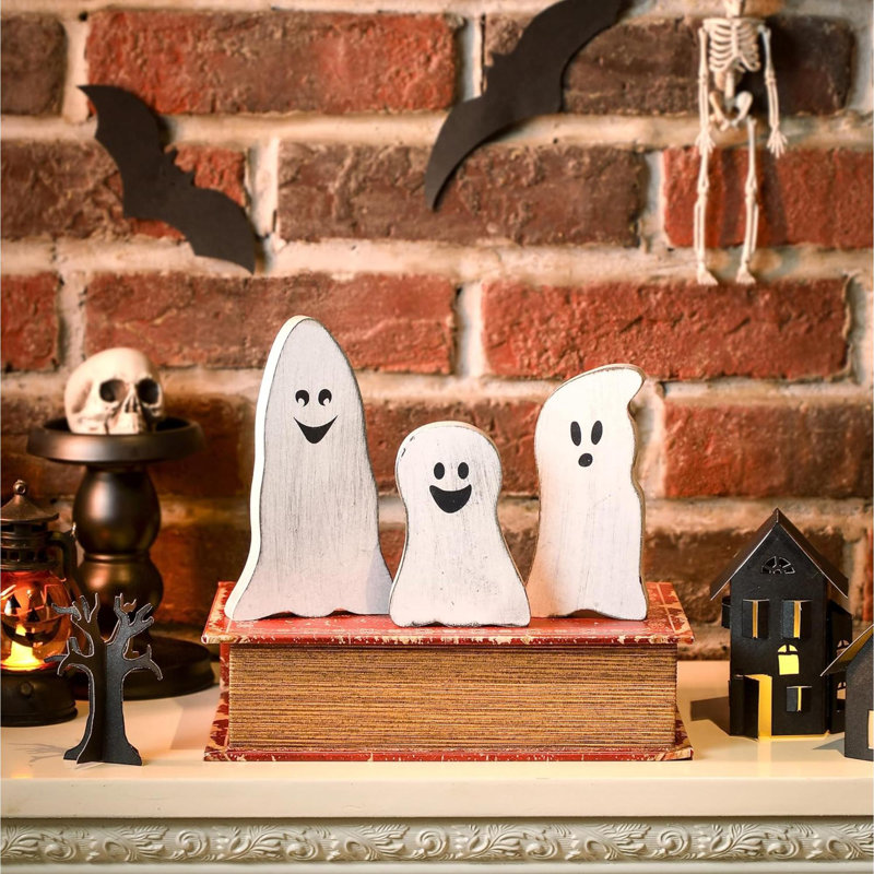 Ensemble de 3 plateaux décoratifs d'Halloween, plateau fantôme en bois