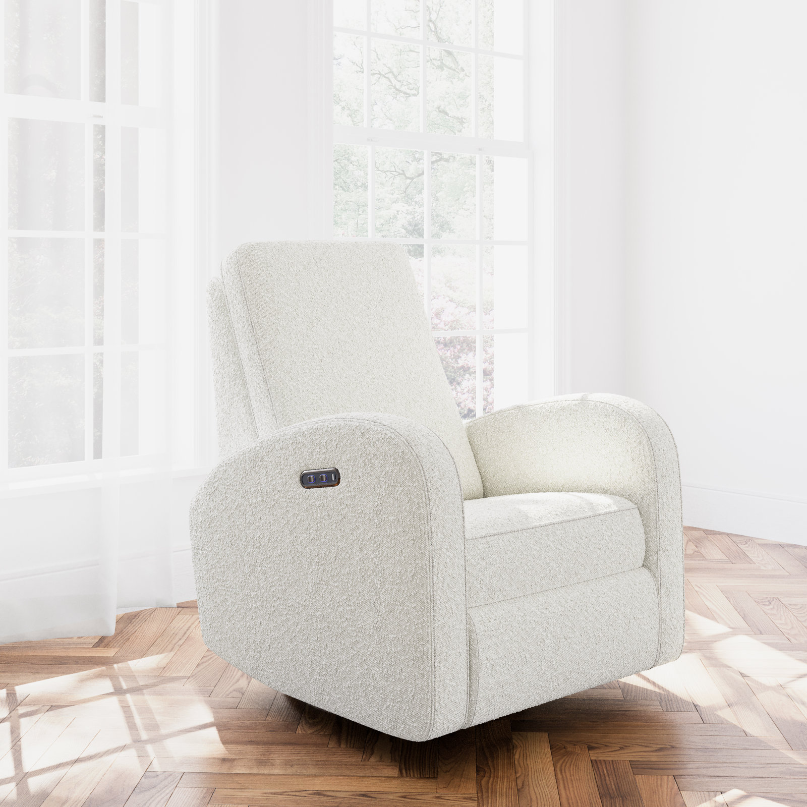 Santa Monica Swivel Power Recliner Glider, Ivory Boucle