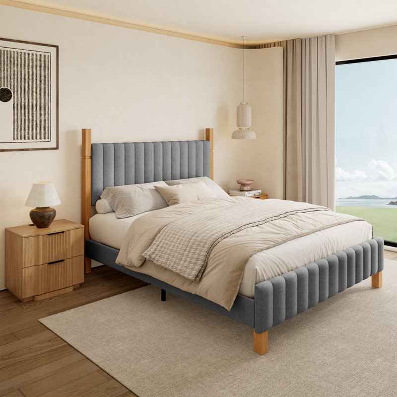 Natural Log Style Solid Wood Post Bed, King, Gray