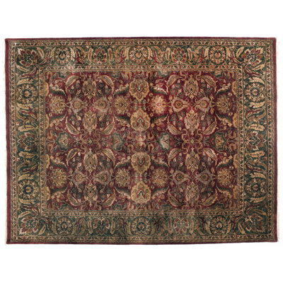 One-of-a-Kind Rectangle 9' X 12' New Age Wool Area Rug in Red/Green/Beige