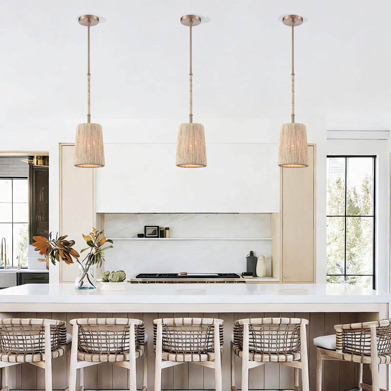 Luminaire suspendu 9 po Cabana en or laqué avec feuille de maïs séchée