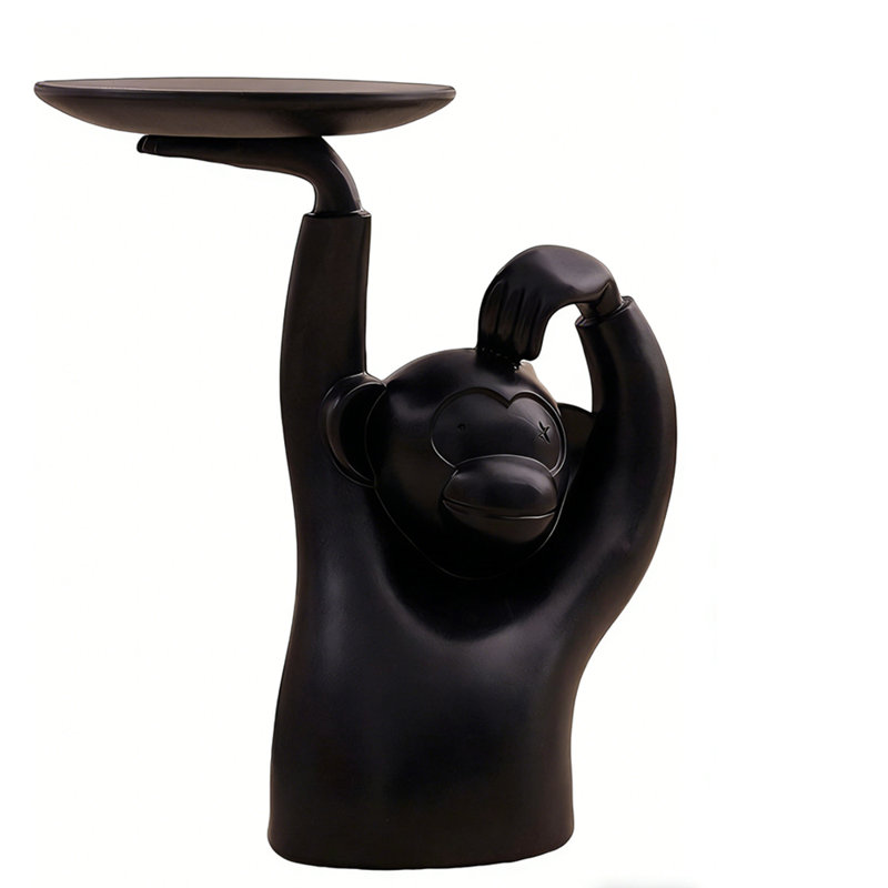 Modern Monkey Side Table Floor Figurine With Gold Tray End Table