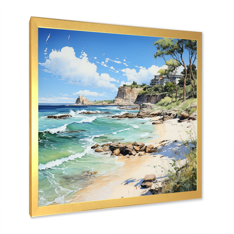 Plage contrastante pointillisme I, H 30 po x l 30 po x P 1 po, Cadre doré à une seule photo