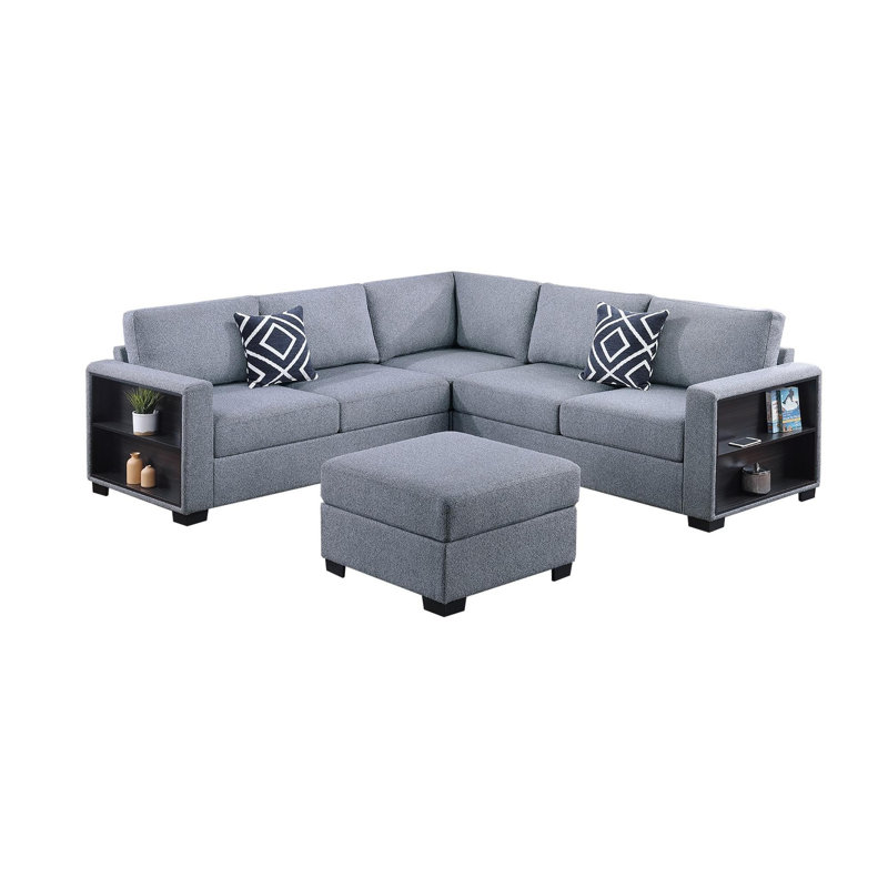 Canapé modulaire avec repose-pieds, Gris, Noir