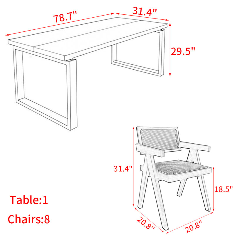 Modern simple solid wood dining table set., 29.5"H x 78.7"L x 31.4"W 