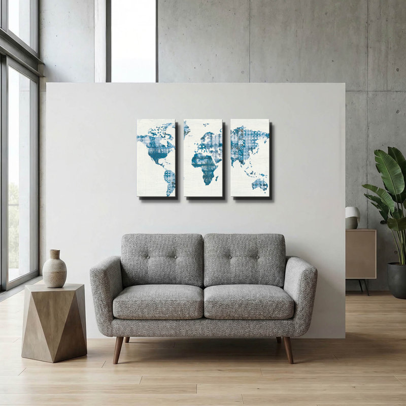 « Carte Kanari Indigo » de Melissa Averinos, triptyque mural, 91,4 cm x 61 cm, 78 po x 34 po
