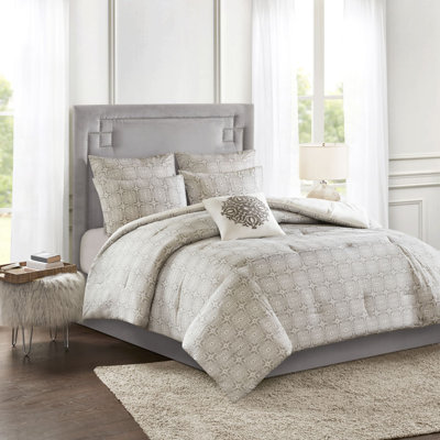 Malia Ivory Embroidered 100% Cotton Reversible 6-Piece King/Cal King Comforter Set
