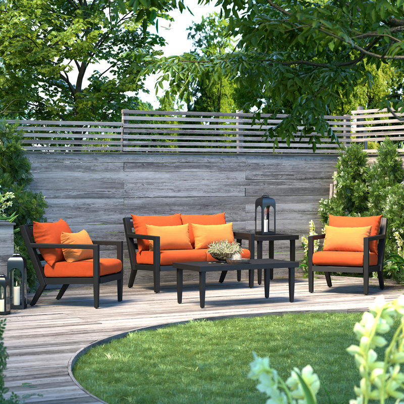 Marla Northridge 5 Piece Sofa Seating Group with Sunbrella® Cushions, Spectrum Cayenne Sunbrella® Plainweave
