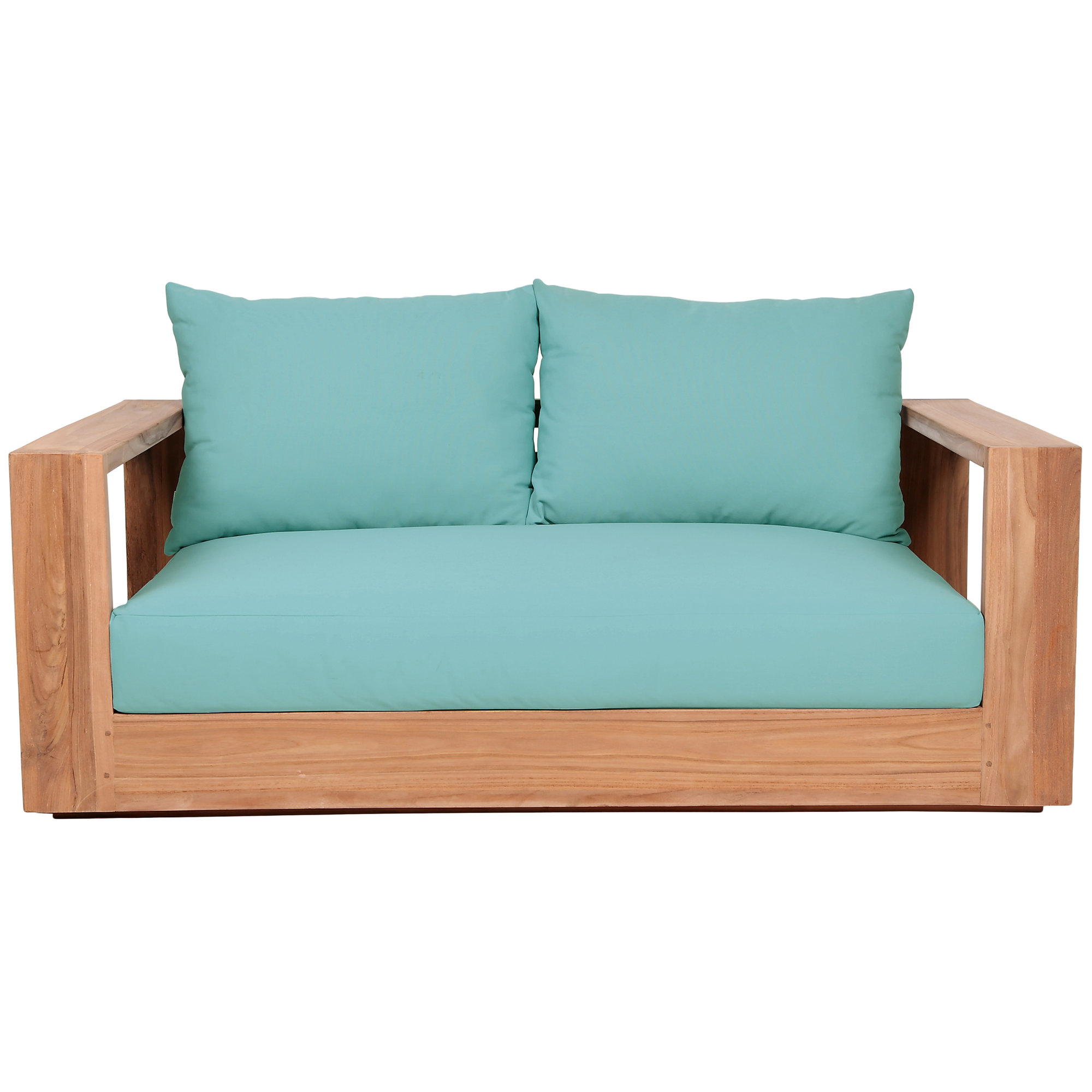 Gazel 63'' Wide Teak Loveseat with Cushions, Sea Blue