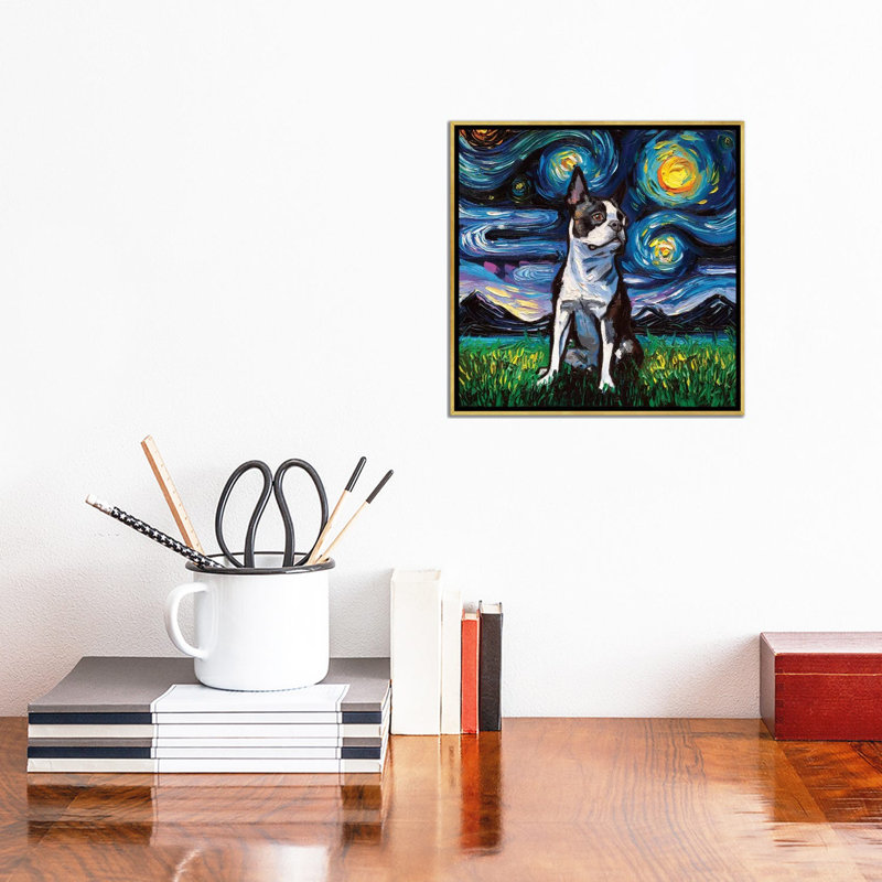 «Boston Terrier Night II» par Aja Treves - reproduction d'art, Pas de tapis, H 26 po x l 26 po x P 1,5 po