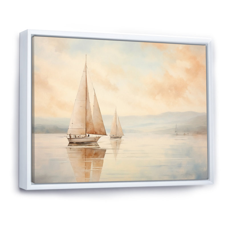 Ermanno minimalisme voilier serein I sur toile, H 12 po x l 20 po, Cadre flottant blanc