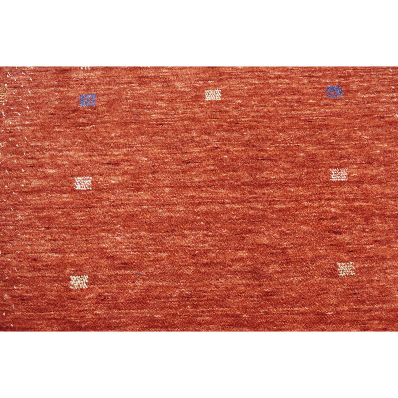 Hand Knotted Wool Striped Area Rug in Red/Beige, Rectangle 4' x 6'