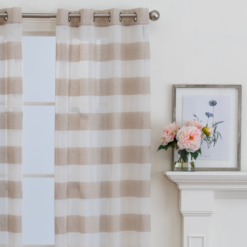 Wendler Polyester / Linen Semi-Sheer Stripped Curtain Panel with Grommet Top, 50" W x 84" L