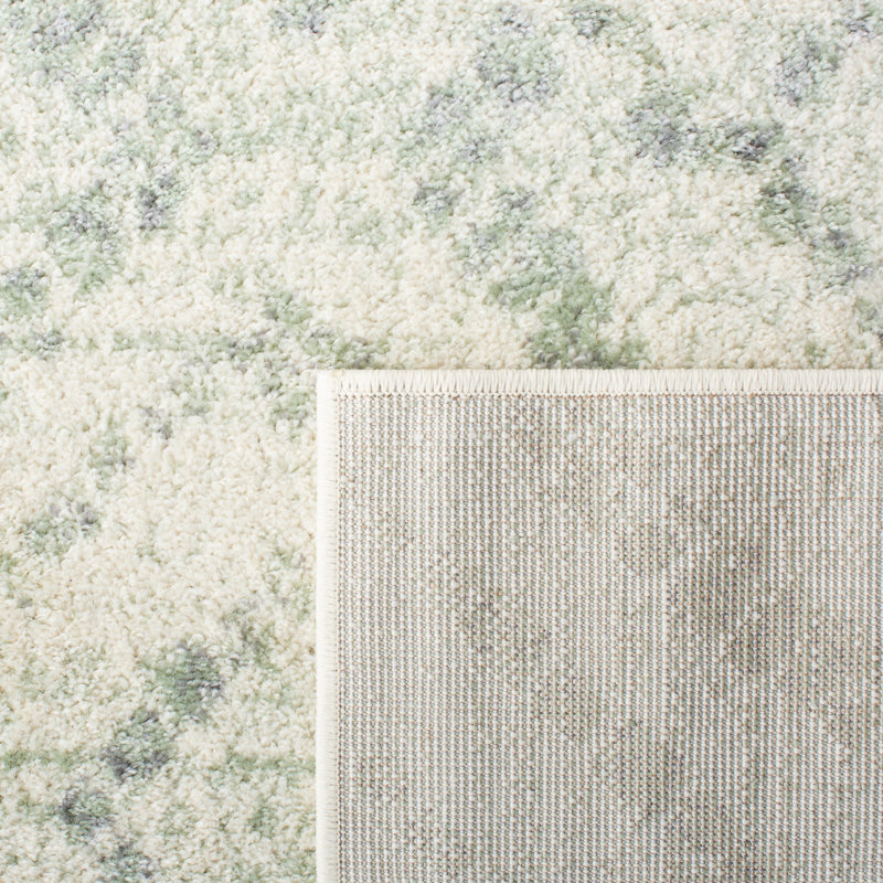 Moroccan Area Rug, Ivory/Green, Rectangle 122 x 183 cm