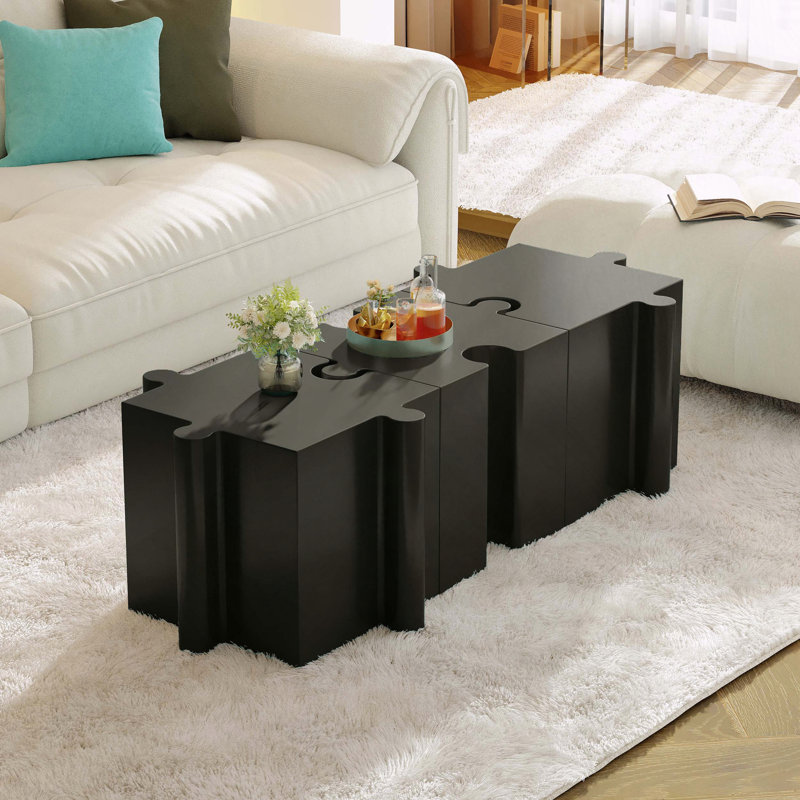 3-Piece Modular Interlocking MGO Puzzle Table Set, Black