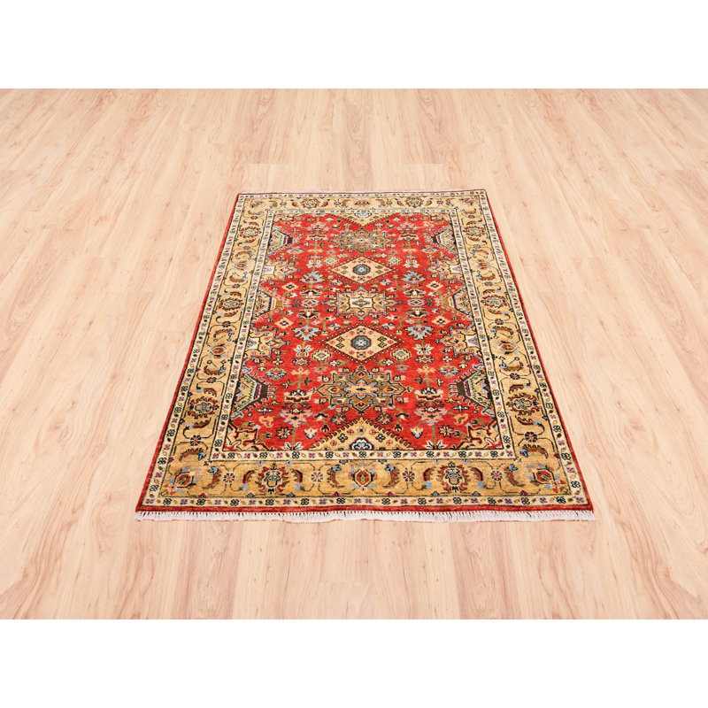Tapis rouge en laine noué à la main 4 pi 1 po x 6 pi D90A49814F8C41D69C761C96D8F1DC51