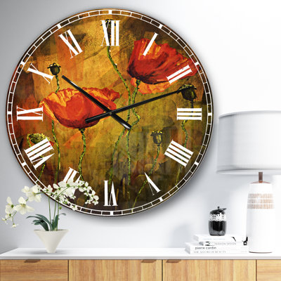 Watercolor Poppy Flowers - Horloge murale traditionnelle