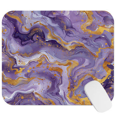 Abstract Purple & Gold Marble Geode XV Crystals Geode Modern Gaming Cute Office Laptop Desk Pad Gift Mat Square Rectangle Non-Slip Mousepad