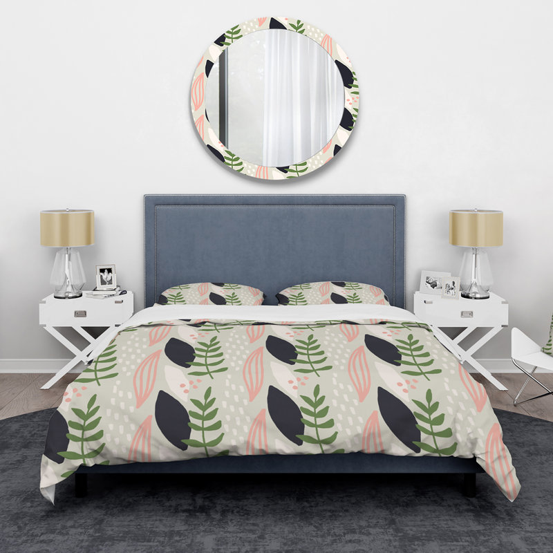 Ensemble de housse de couette en microfibre rose clair / vert Primetto, Housse de couette pour grand lit + 2 taies décora