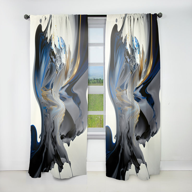 Bright Blue Smooth Abstract I - Abstract Velvet Curtain - 1 Panel, 52" W x 84" L