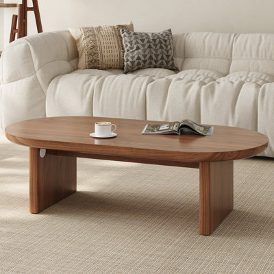 Table basse ovale en noyer de 47,2 po, centre de table moderne en bois de style Mid-Century avec finition noyer et base robuste pour le salon