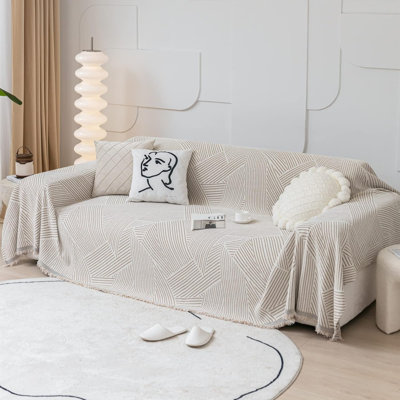 1-Piece Reversible Striped Chenille Sofa Cover