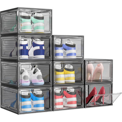 Shoe Storage Box, 6 Pcs Shoe Box Clear Plastic Stackable, Sturdy Foldable Shoe Organizer Containers With Magnetic Door